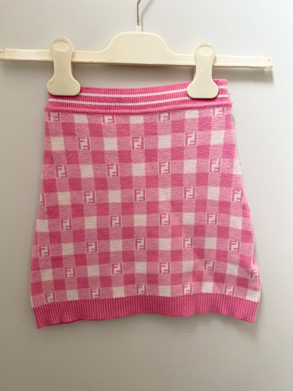 Fendi Pink and White Checked Knit Girls Mini Skirt